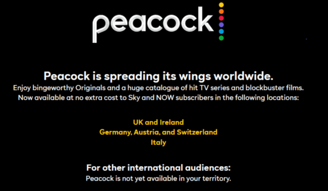 Peacock Not Available in Europe